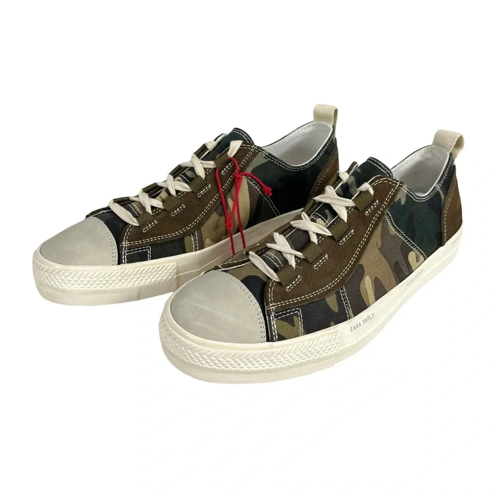 Zara SRPLS Men’s 8 Camo Sneakers NWT Low Top Lace Up Casual‎ Shoe Army Green